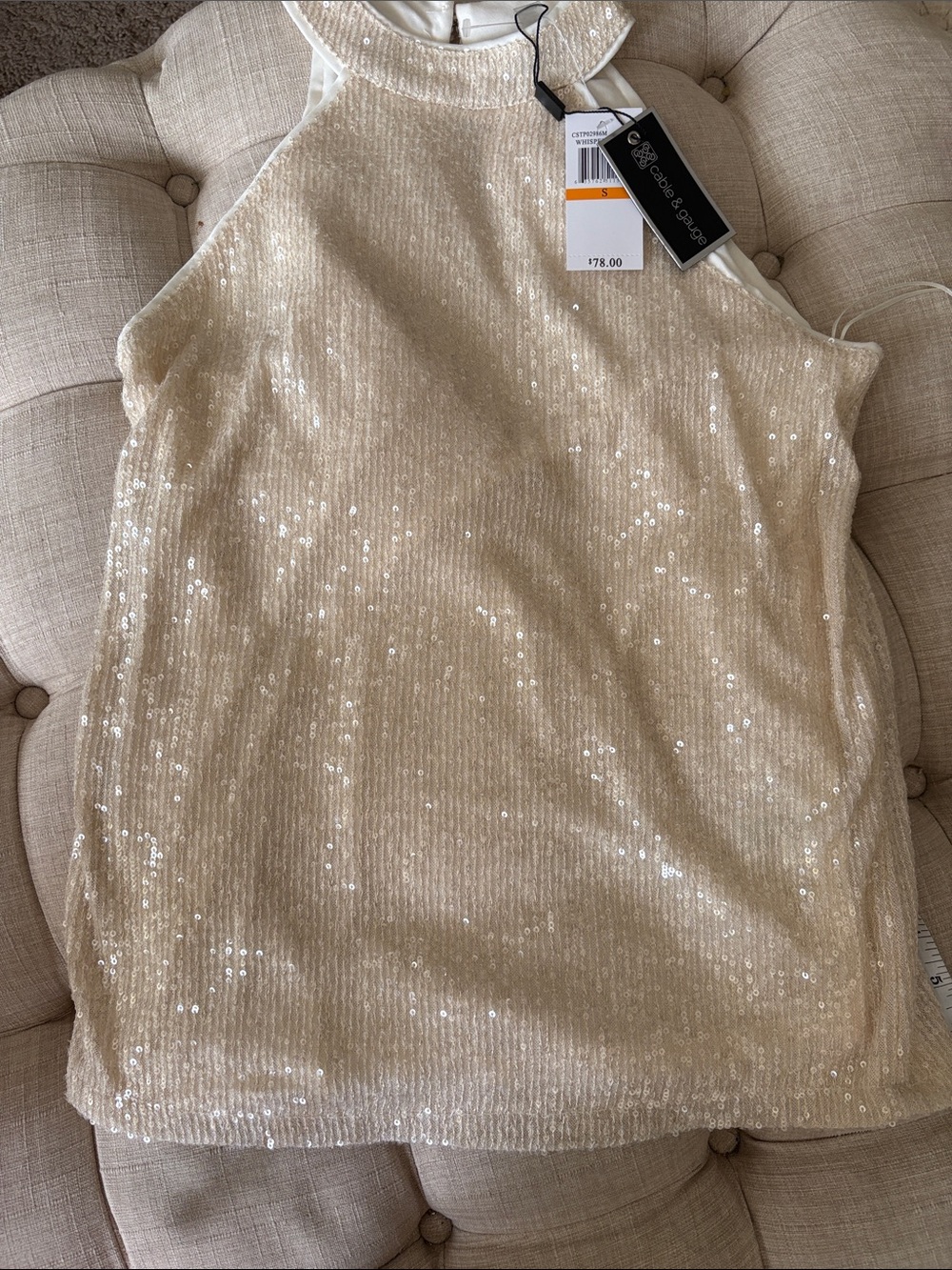 Cable & Gauge Ivory Sequin Halter Top